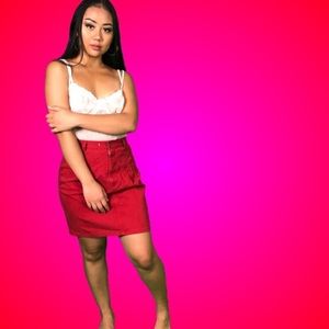 RED DENIM SKIRT